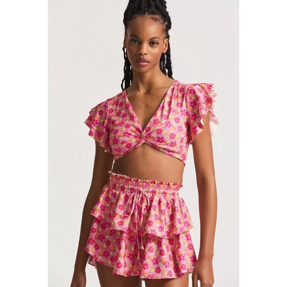 LOVESHACKFANCY Kiella Ruffle Crop Top and Citrine Mini Skirt in Passion Sound - Picture 2 of 14